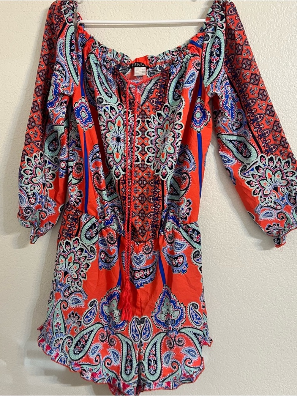 VENUS romper Coral Paisley Off-Shoulder boho resortwear summer beach prairie